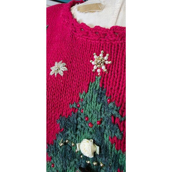 Vintage Lord & Taylor Christmas Sweater Women's 90s Knit Embroidered Beaded S - Picture 3 of 7